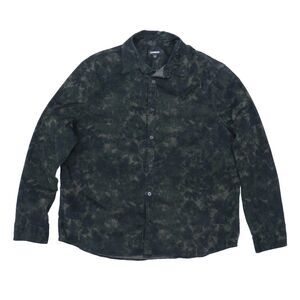 Express Shirt Men's XL Fine Wale Corduroy Army Green Camo Acid Wash Long Sleeve